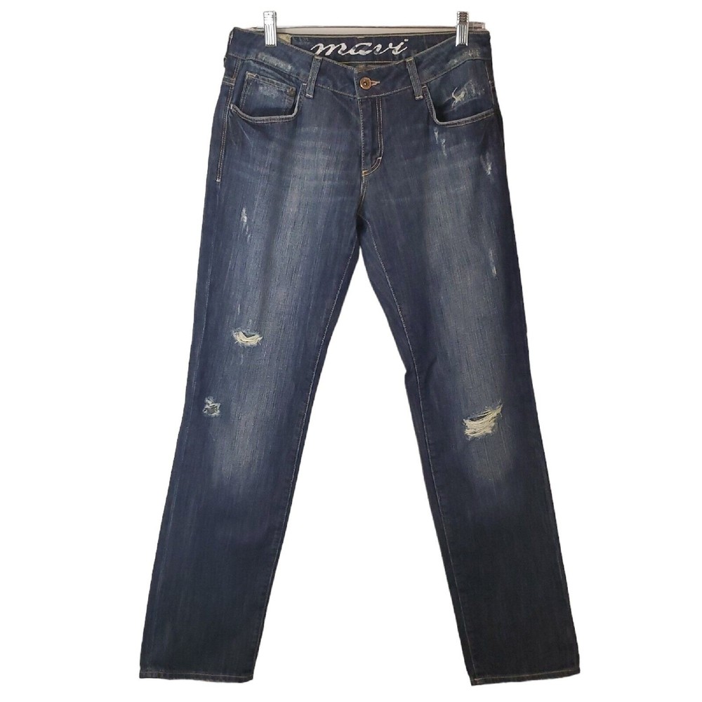 Mavi Women's Jeans Blue Distressed Tapered 5 Pocket Casual Movie Night